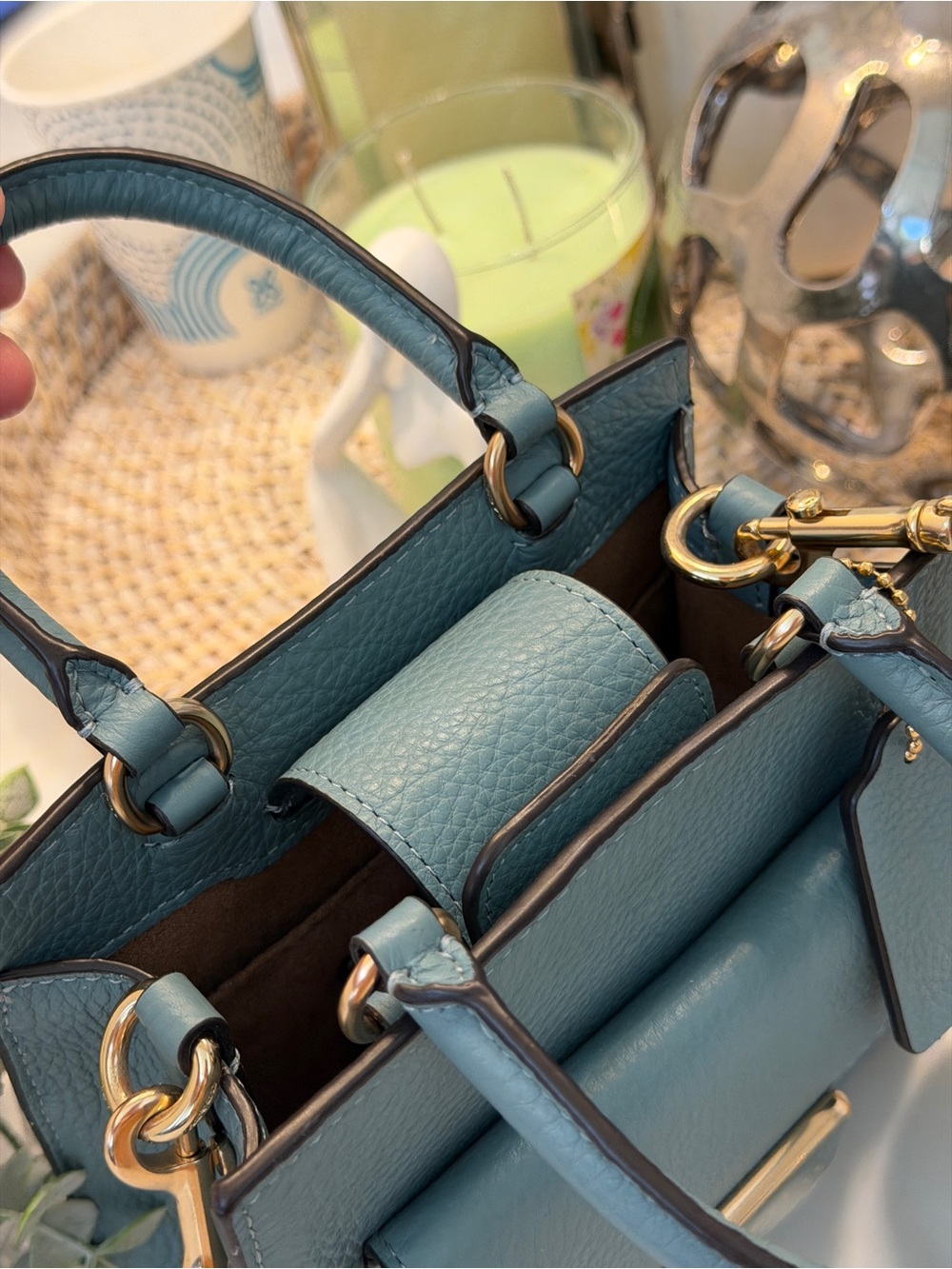 Coach Teal Leather Satchel with Gold Hardware - Picture 5 of 16